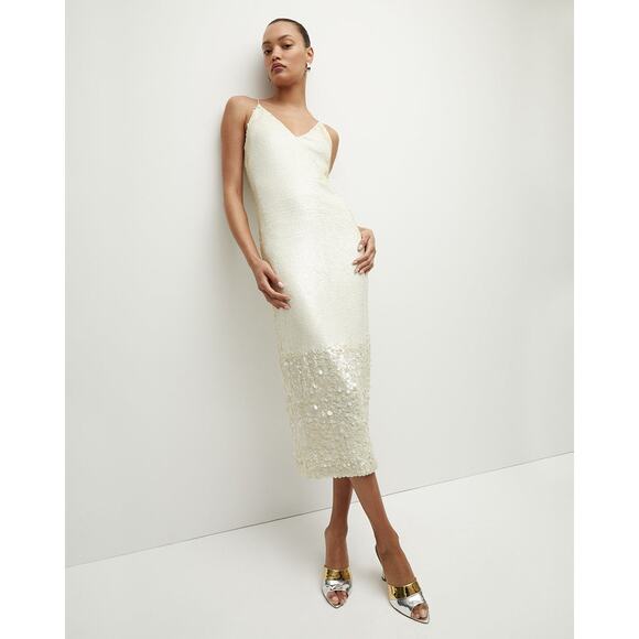 Veronica Beard Women's White Perla Sequin Slip Midi Dress Size 8 New Nwt Bridal